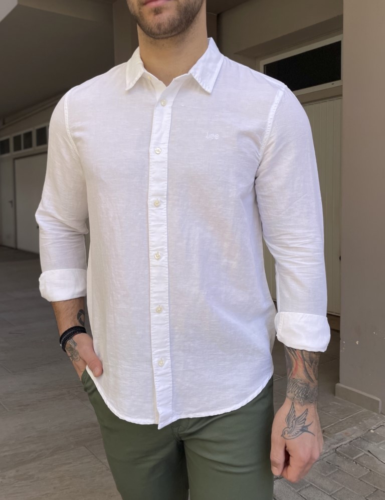 Lee Μακρυμάνικo Λινό Πουκάμισο Λευκό 112364230